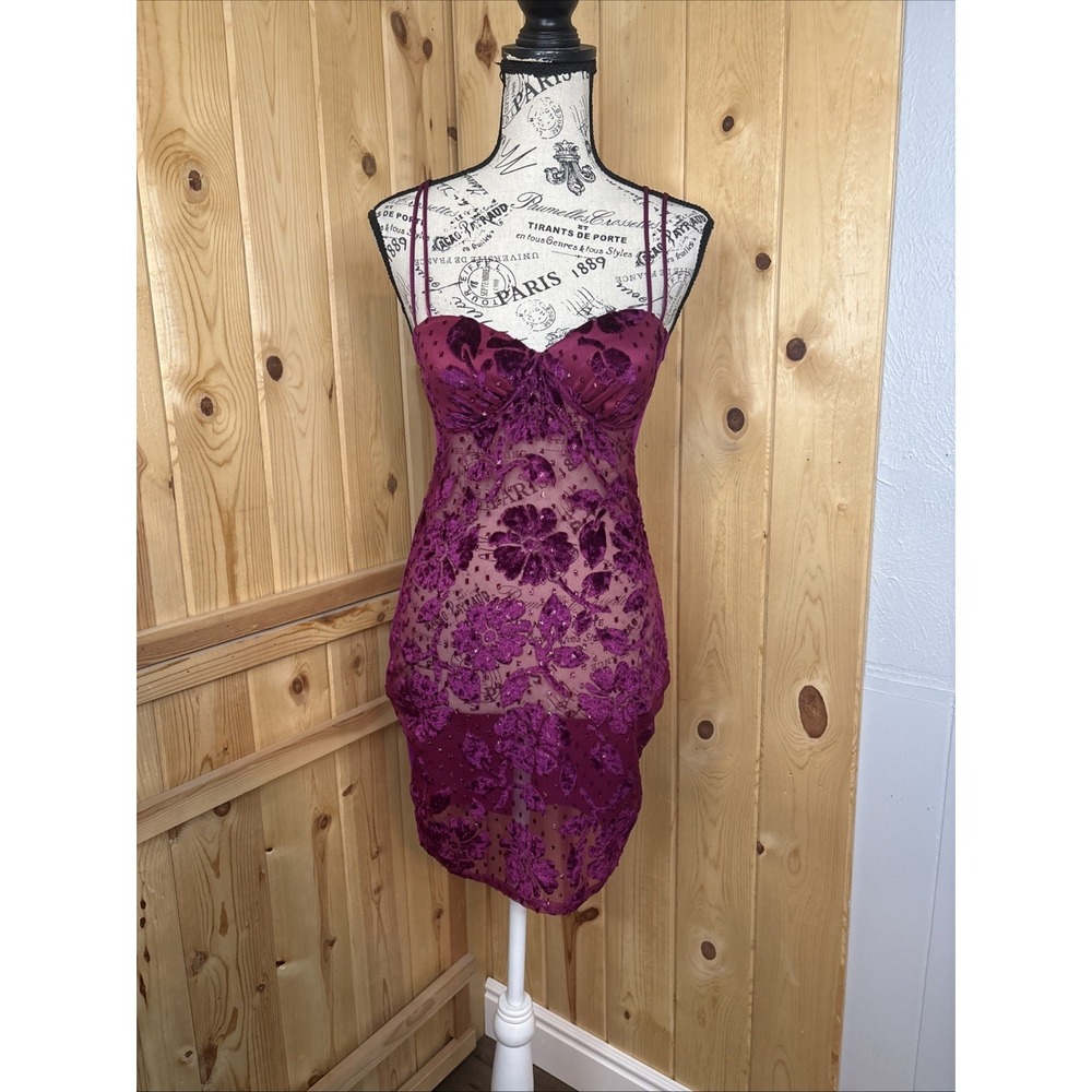 Vintage Gold Label Victoria's Secret Purple Velvet Slip Mini Dress Barbie Small
